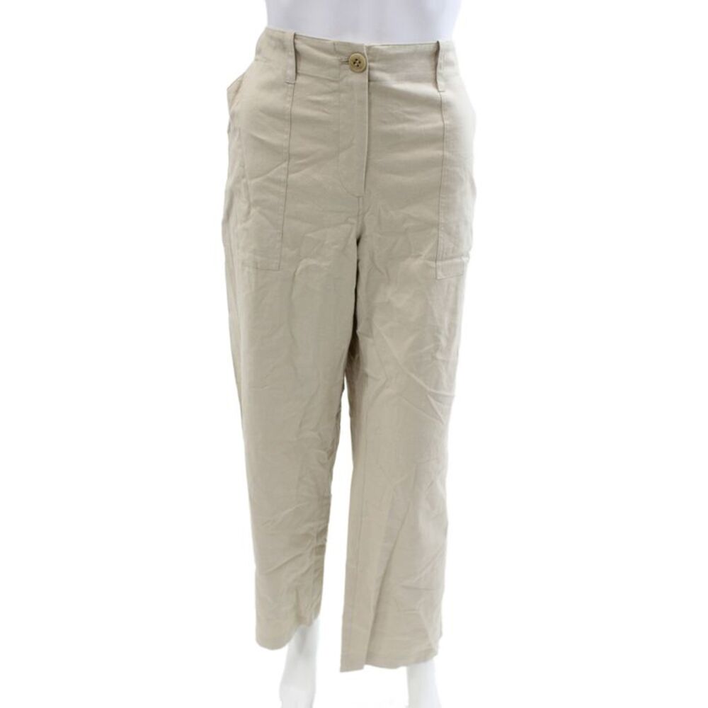 Trina Turk Womens Chino Pants Beige Linen Button Solid Size 6